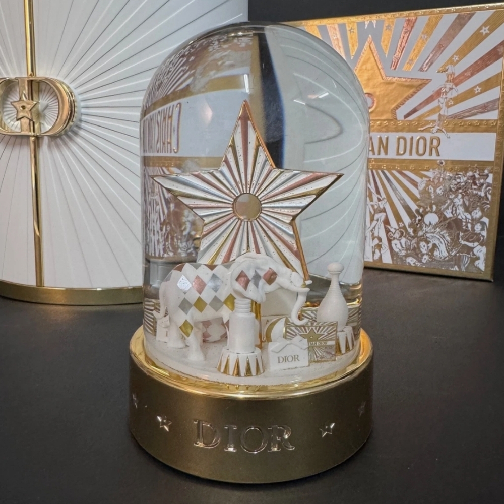 2025 Dior Festive Snow Globe with Gold and White Accents